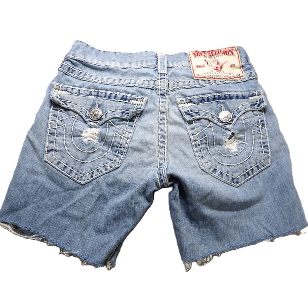 VTG Y2K True Religion Joey Super T Shorts Men 31 Distressed USA Light Wash Denim